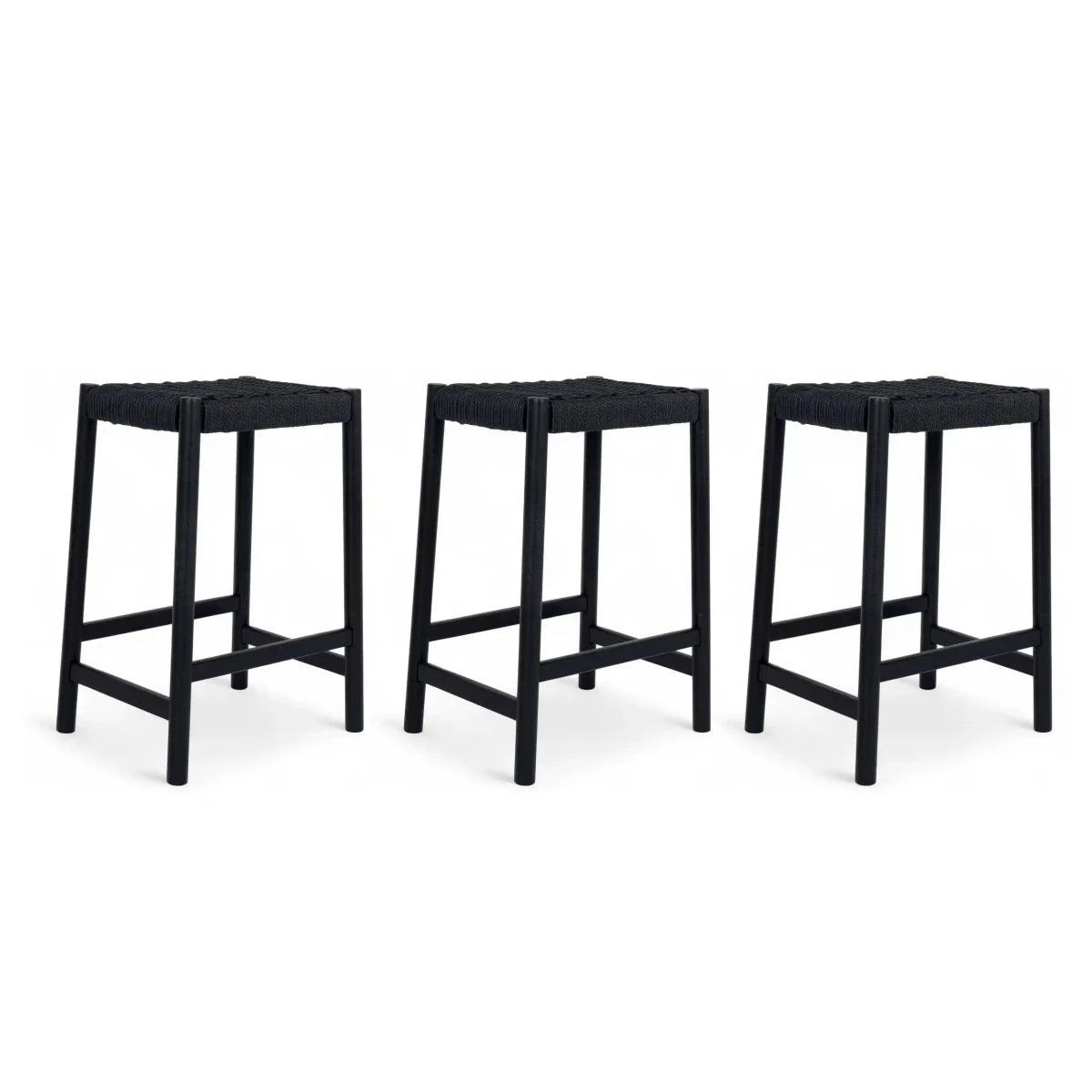 3er Set Barhocker Ida mit Geflechtsitz - Schwarz - FURNHOUSE