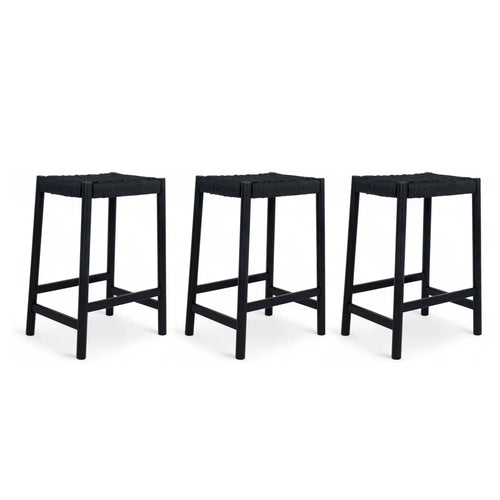 3er Set Barhocker Ida mit Geflechtsitz - Schwarz - FURNHOUSE