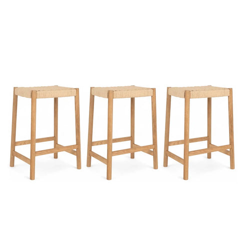 3er Set Barhocker Ida mit Geflechtsitz - Wildeiche - FURNHOUSE