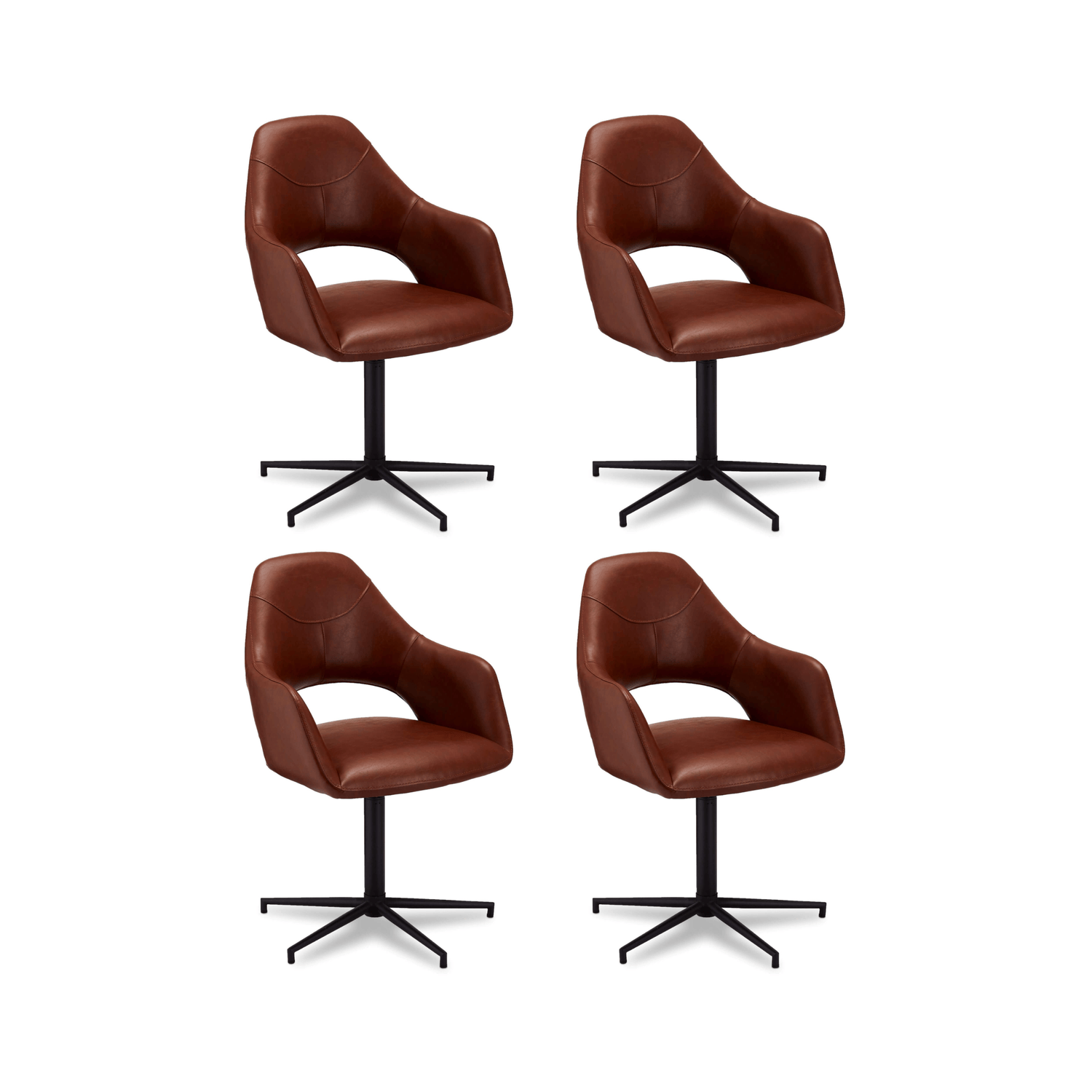 4er Set Esszimmerstühle mit Armlehne Luna - Drehbar - Cognac Braun