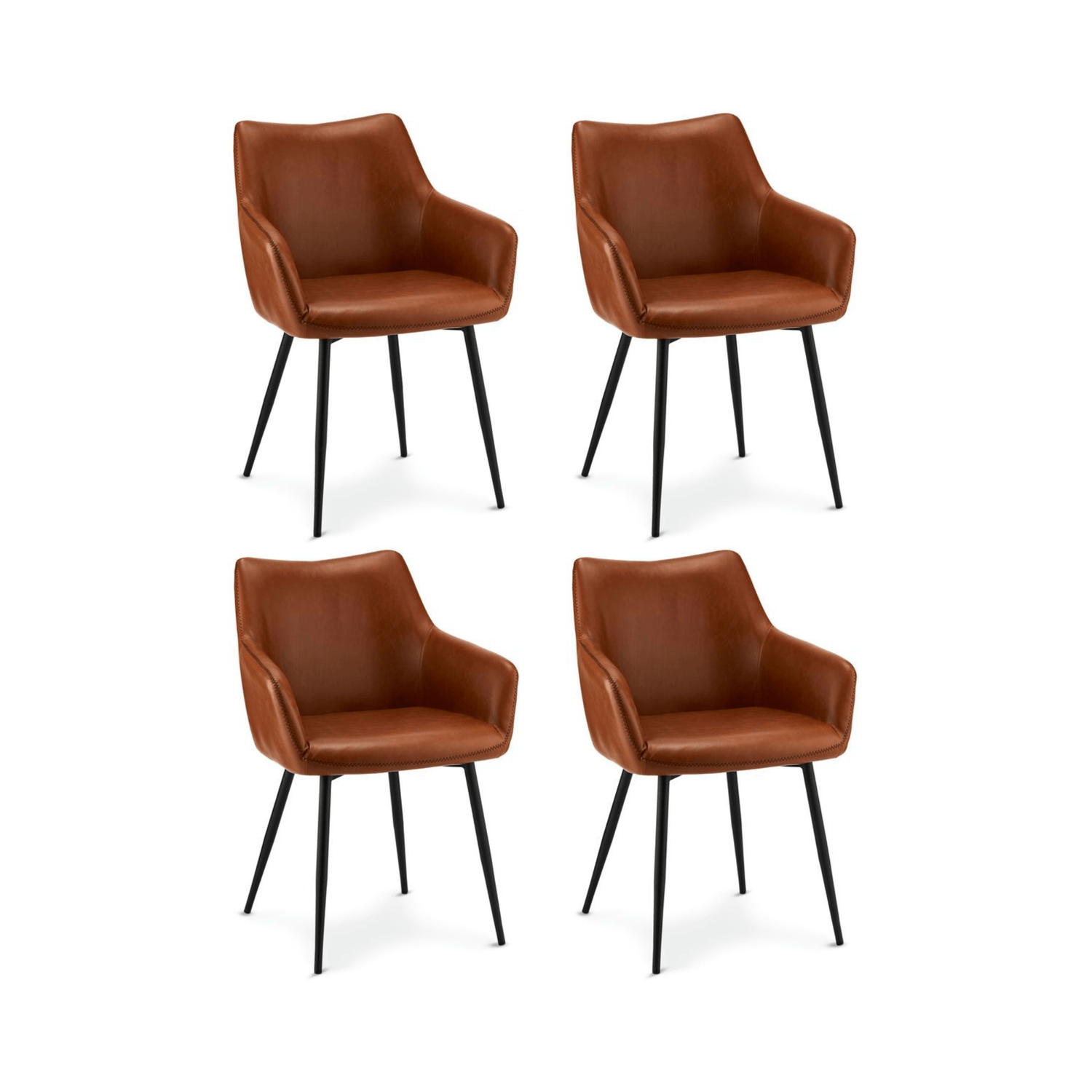 4er Set Esszimmerstühle mit Armlehne Maria - Cognac Braun
