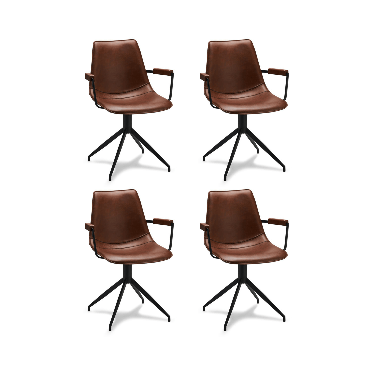 4er Set Esszimmerstühle mit Armlehne Isabel - Drehbar - Cognac Braun