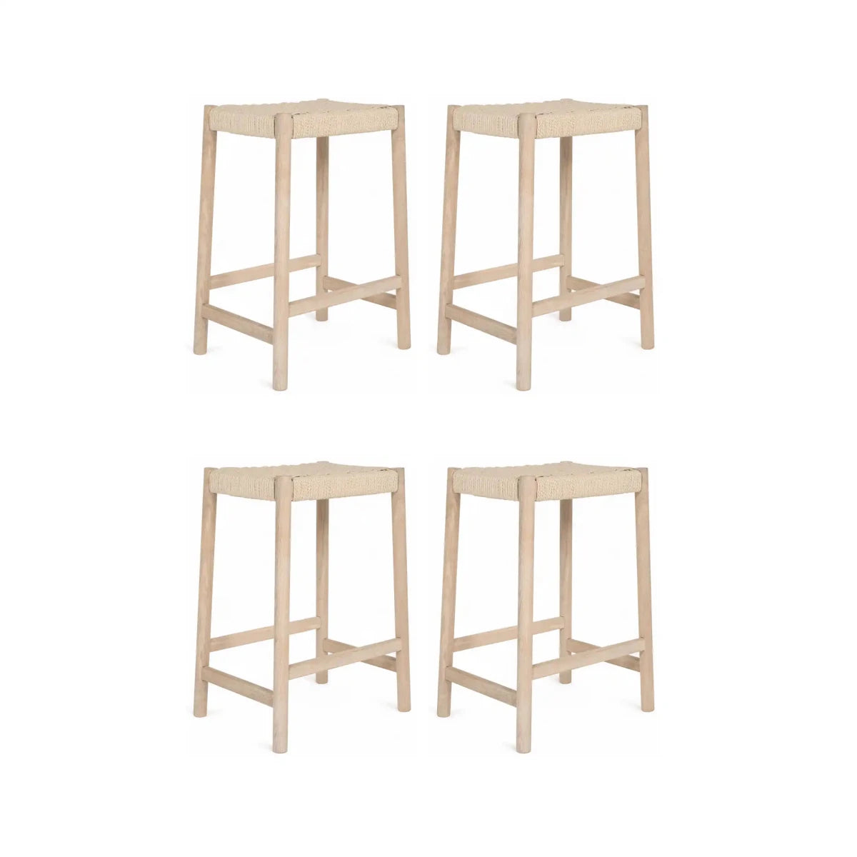 4er Set Barhocker Ida mit Geflechtsitz - Eiche bianco - FURNHOUSE