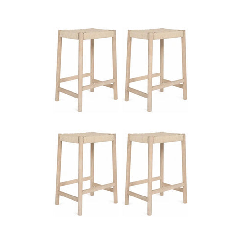 4er Set Barhocker Ida mit Geflechtsitz - Eiche bianco - FURNHOUSE