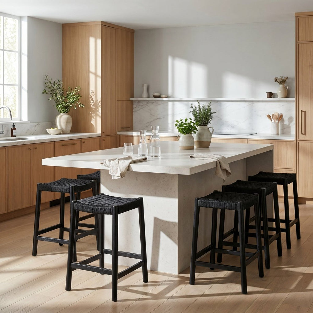 4er Set Barhocker Ida mit Geflechtsitz - Schwarz - IBBE DESIGN - FURNHOUSE