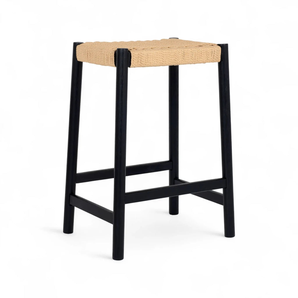 4er Set Barhocker Ida mit Geflechtsitz - Schwarz - FURNHOUSE