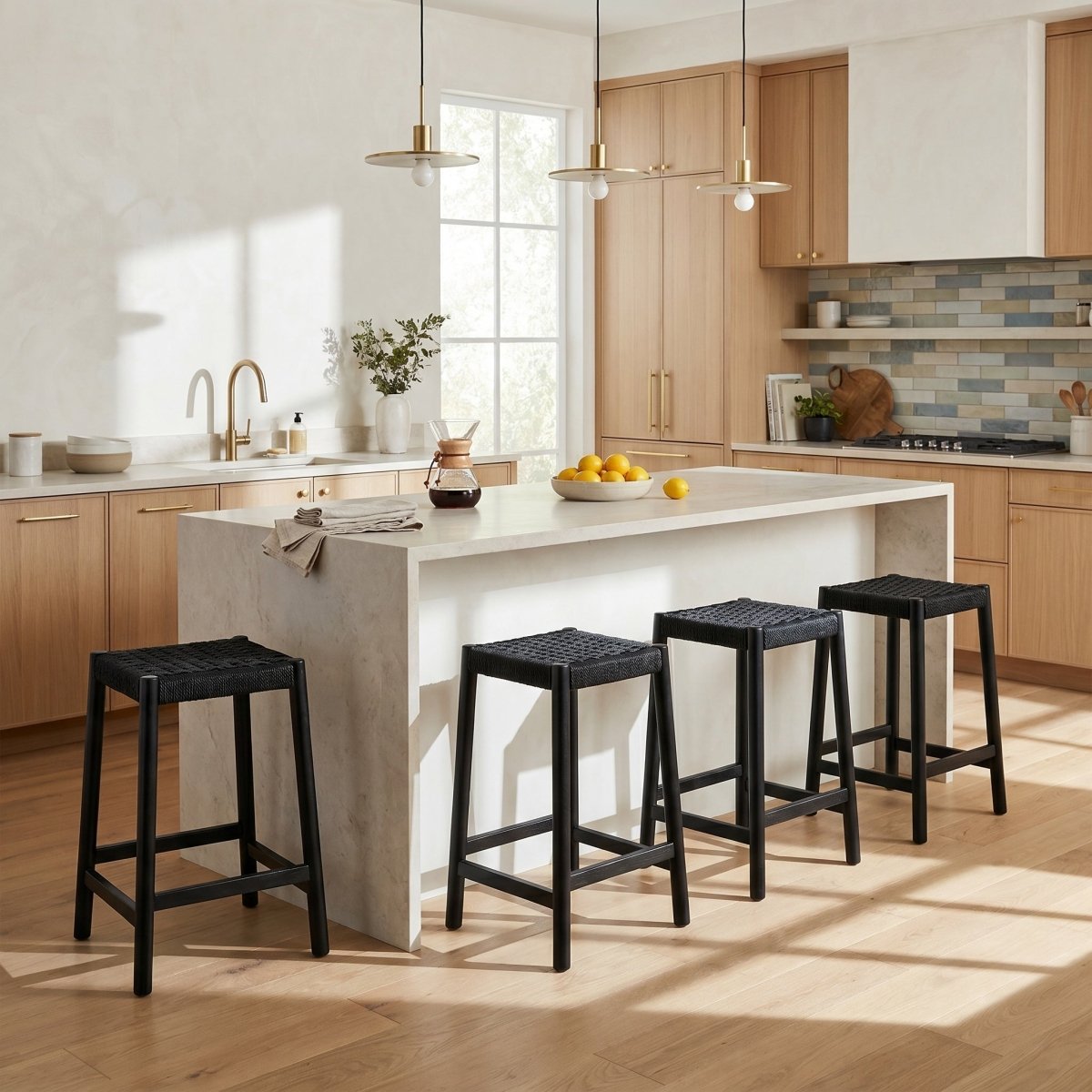 4er Set Barhocker Ida mit Geflechtsitz - Schwarz - IBBE DESIGN - FURNHOUSE