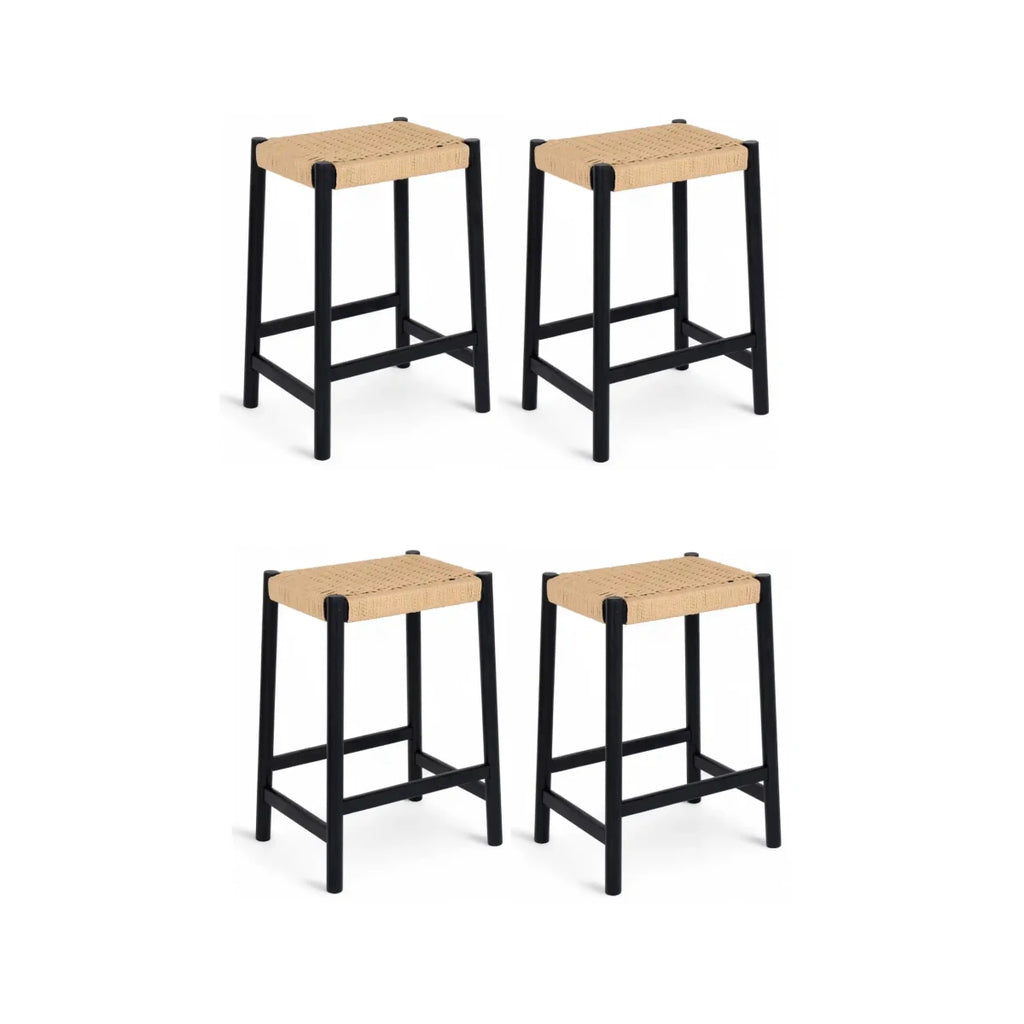 4er Set Barhocker Ida mit Geflechtsitz - Schwarz - FURNHOUSE