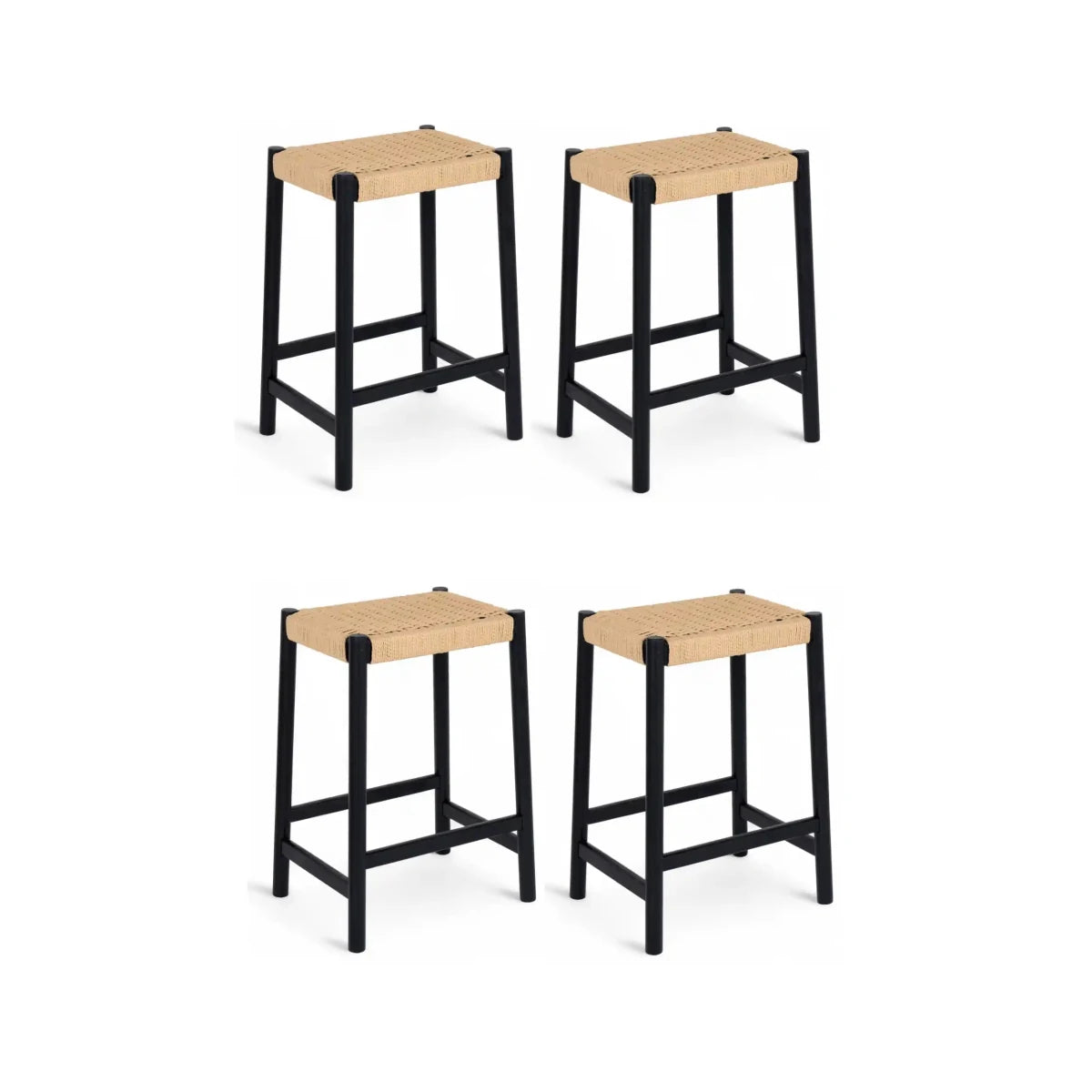 4er Set Barhocker Ida mit Geflechtsitz - Schwarz - FURNHOUSE