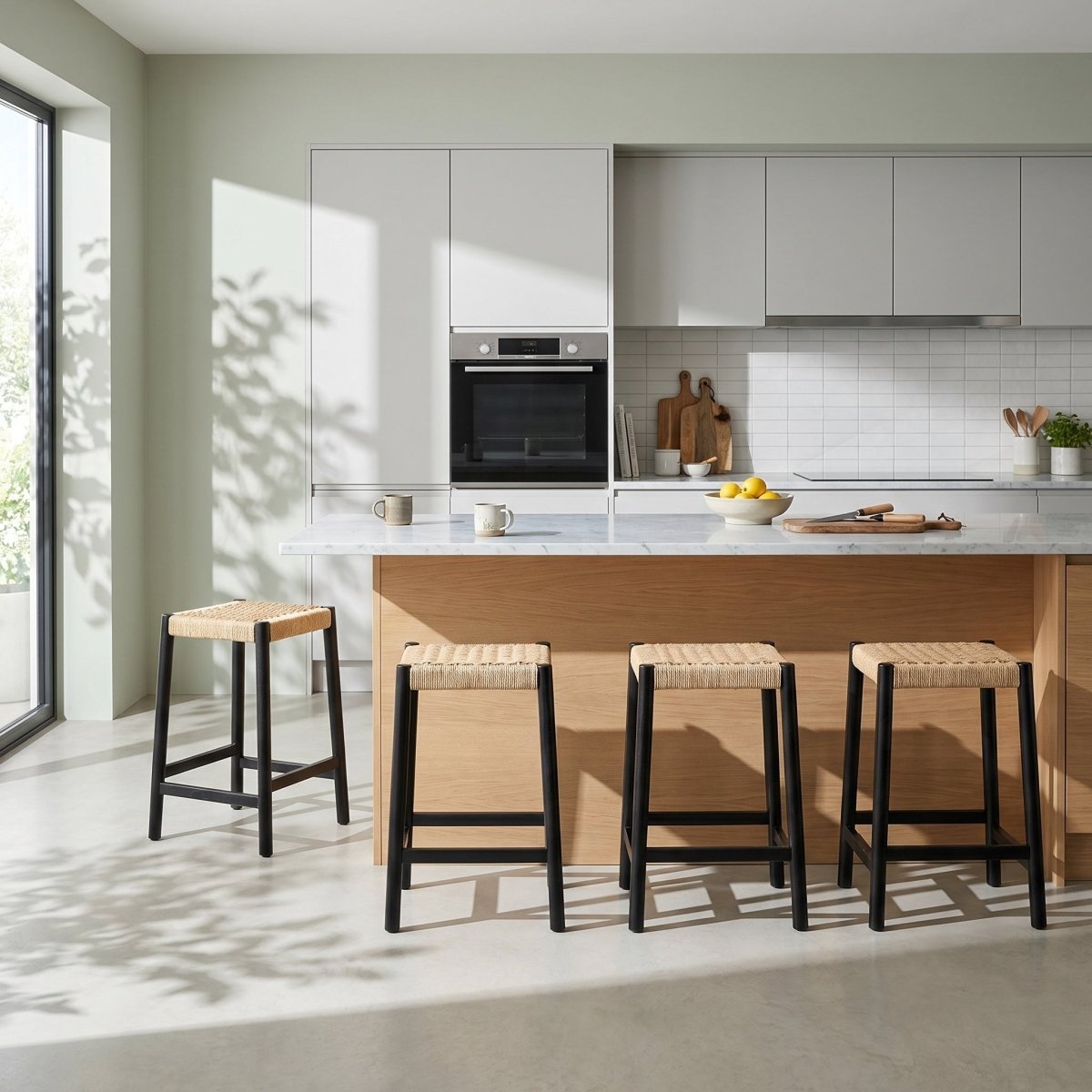 4er Set Barhocker Ida mit Geflechtsitz - Schwarz - IBBE DESIGN - FURNHOUSE