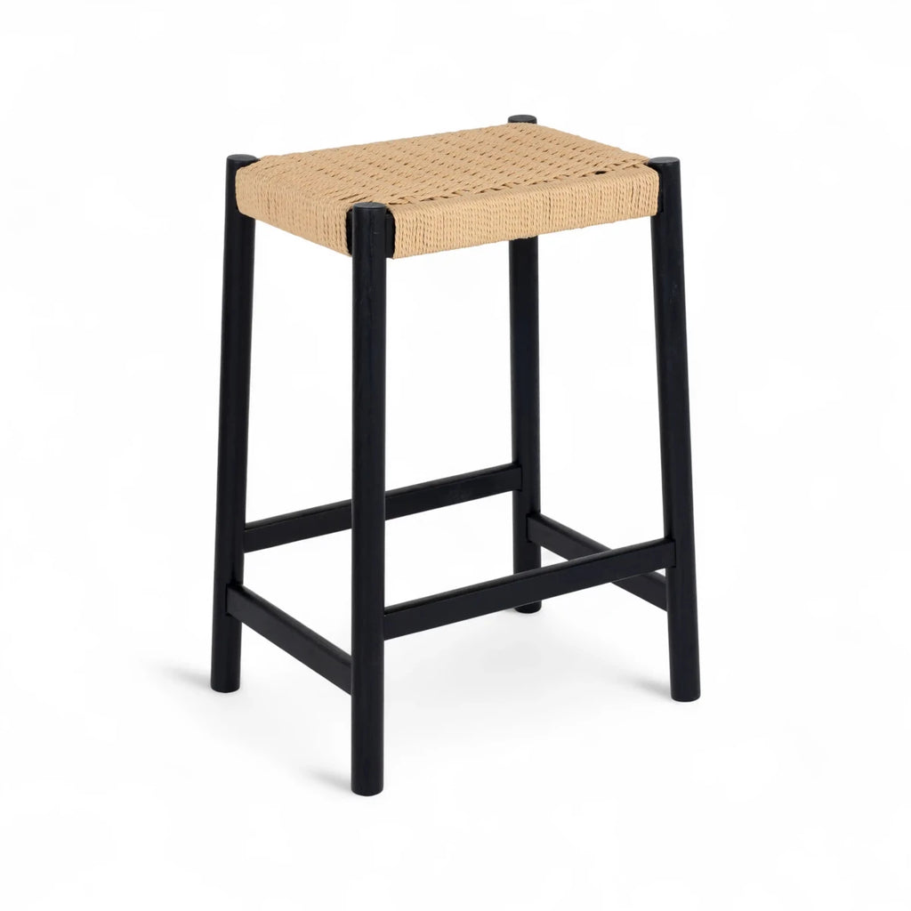 4er Set Barhocker Ida mit Geflechtsitz - Schwarz - FURNHOUSE