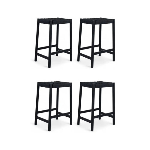 4er Set Barhocker Ida mit Geflechtsitz - Schwarz - FURNHOUSE