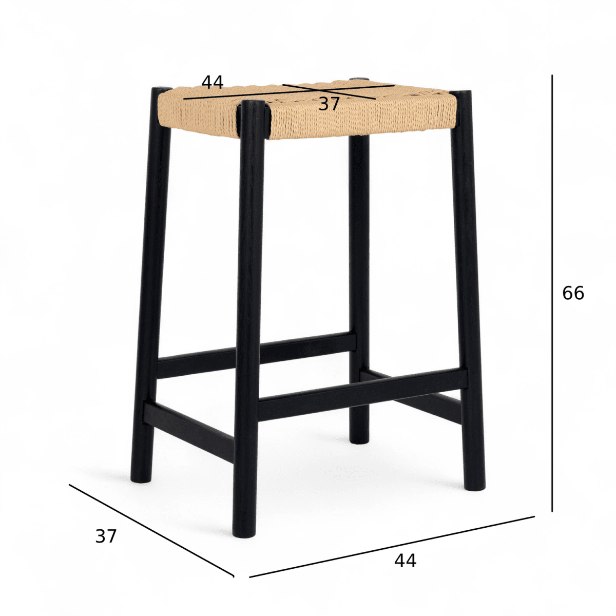 4er Set Barhocker Ida mit Geflechtsitz - Schwarz - FURNHOUSE