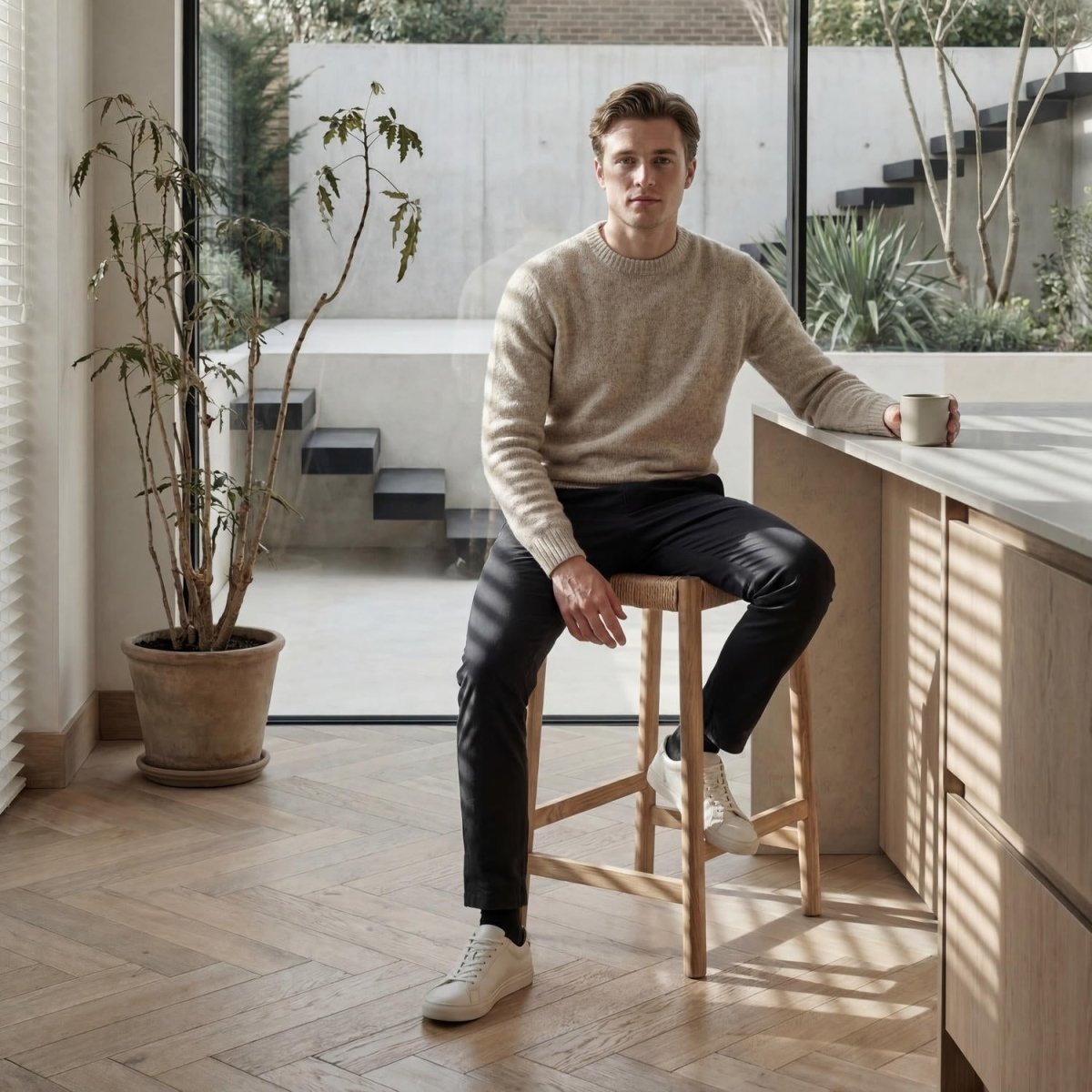 4er Set Barhocker Ida mit Geflechtsitz - Wildeiche - FURNHOUSE