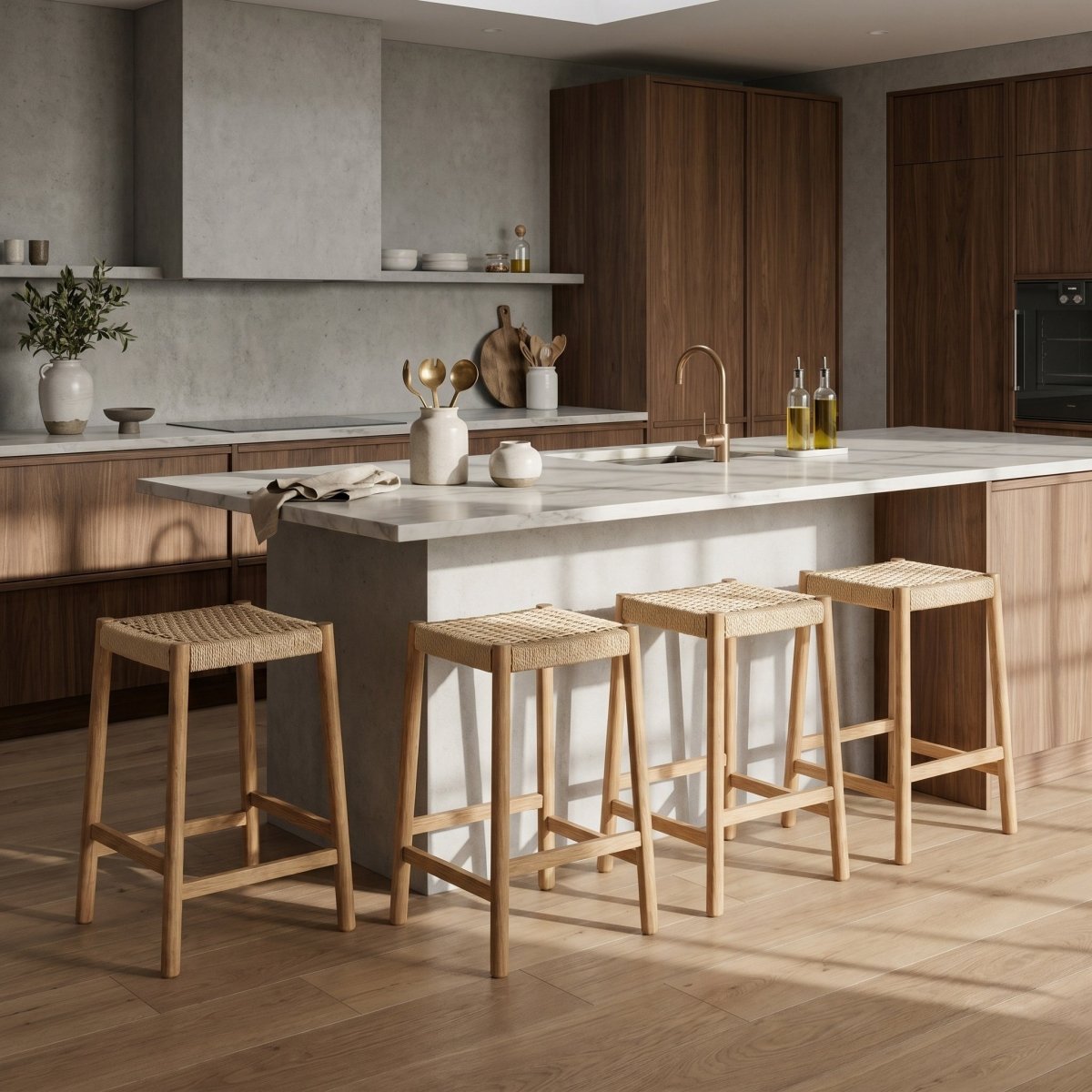4er Set Barhocker Ida mit Geflechtsitz - Wildeiche - IBBE DESIGN - FURNHOUSE