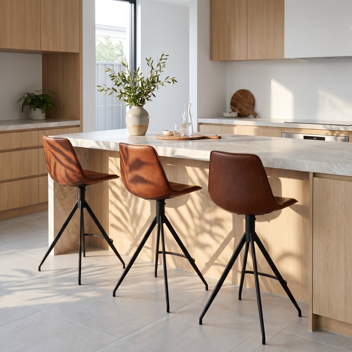 4er Set Barhocker Isabel - Drehbar - Cognacbraun - IBBE DESIGN - FURNHOUSE