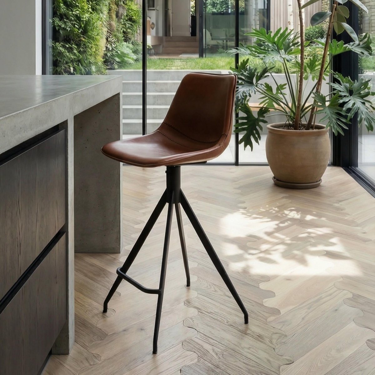 4er Set Barhocker Isabel - Drehbar - Cognacbraun - FURNHOUSE