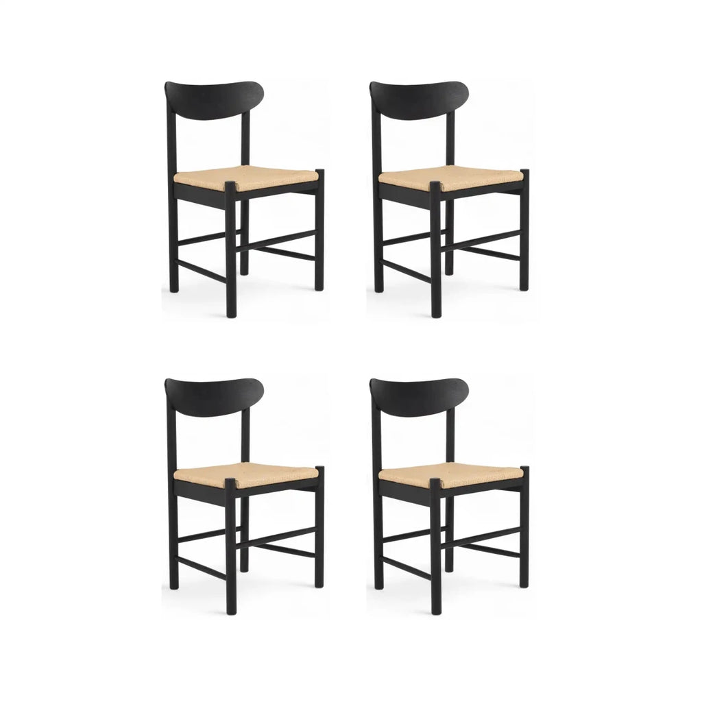 4er Set Esszimmerstühle Malou mit Geflechtsitz - Schwarz - FURNHOUSE