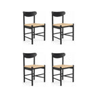 4er Set Esszimmerstühle Malou, Schwarz mit Sitz aus Papiergarn