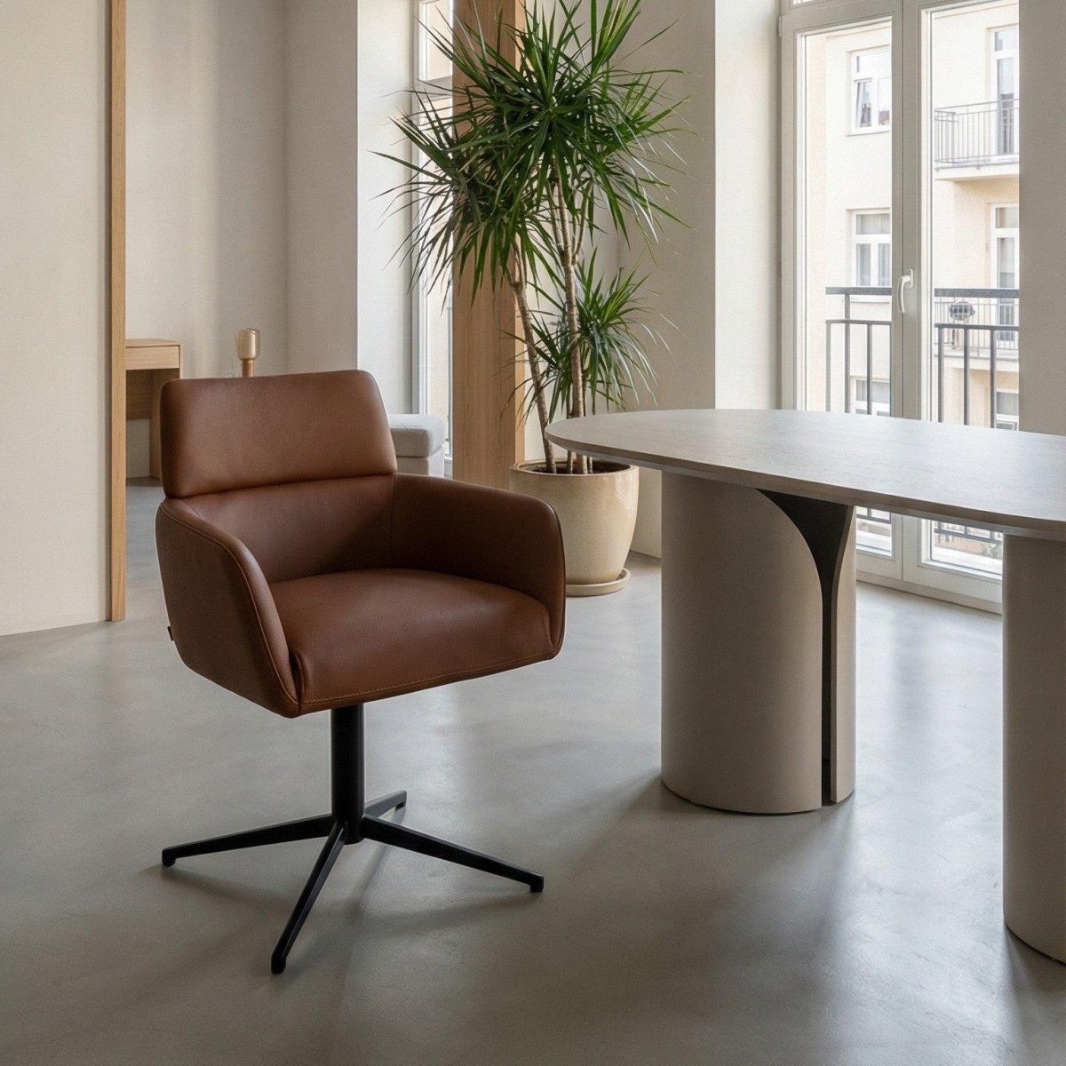 4er Set Esszimmerstühle mit Armlehne - Drehbar - Dunkelbraun - FURNHOUSE