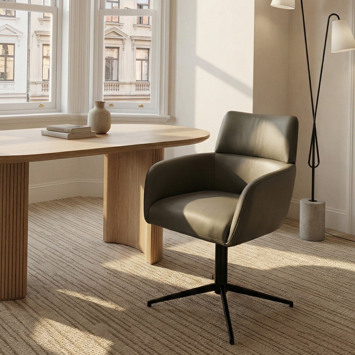 4er Set Esszimmerstühle mit Armlehne - Drehbar - Olivgrün - FURNHOUSE