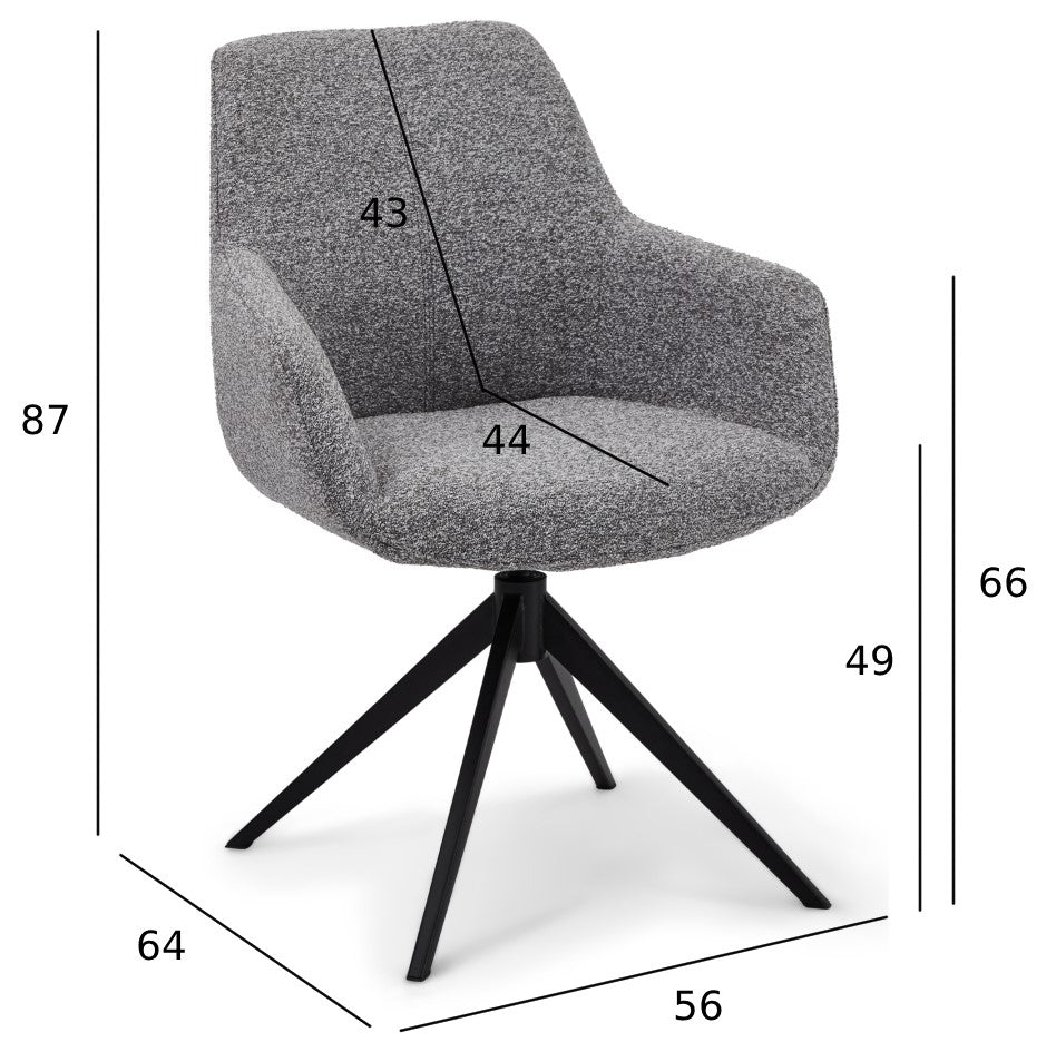 4er Set Esszimmerstühle mit Armlehne Helena - Drehbar - Grau - FURNHOUSE