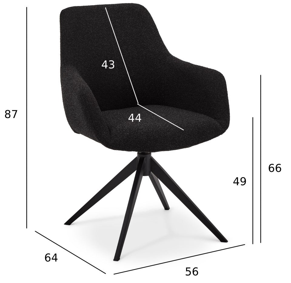 4er Set Esszimmerstühle mit Armlehne Helena - Drehbar - Schwarz - FURNHOUSE