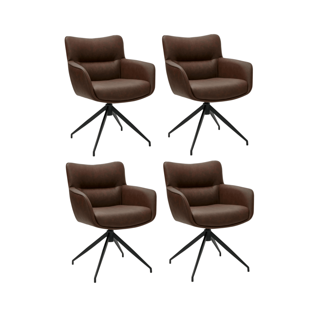 4er Set Esszimmerstühle mit Armlehne Jessica - Drehbar - Cognac Braun - FURNHOUSE