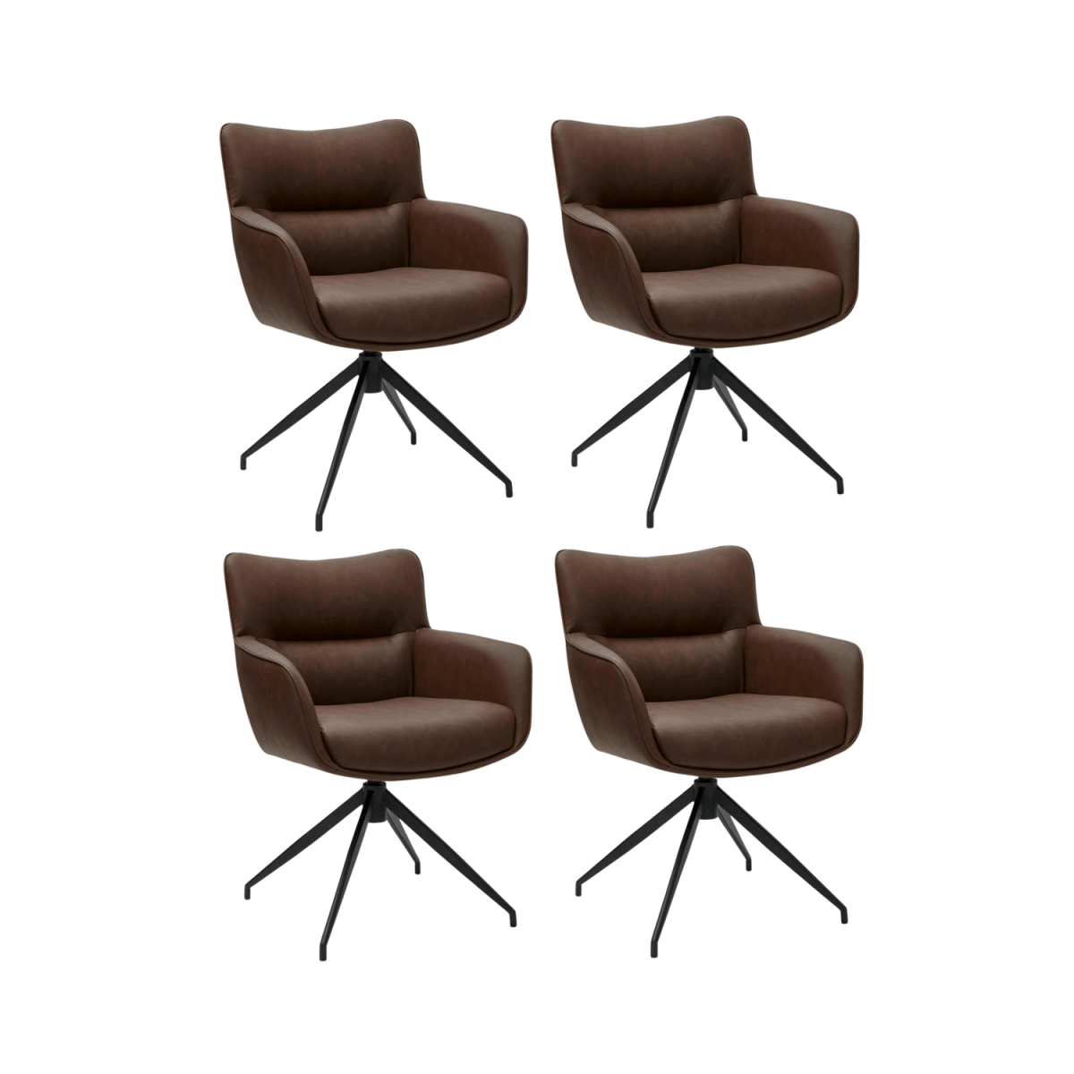 4er Set Esszimmerstühle mit Armlehne Jessica - Drehbar - Cognac Braun - FURNHOUSE