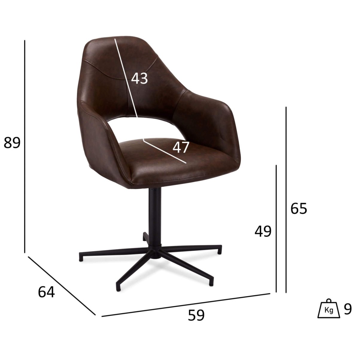 4er Set Esszimmerstühle mit Armlehne Luna - Drehbar - Braun - FURNHOUSE