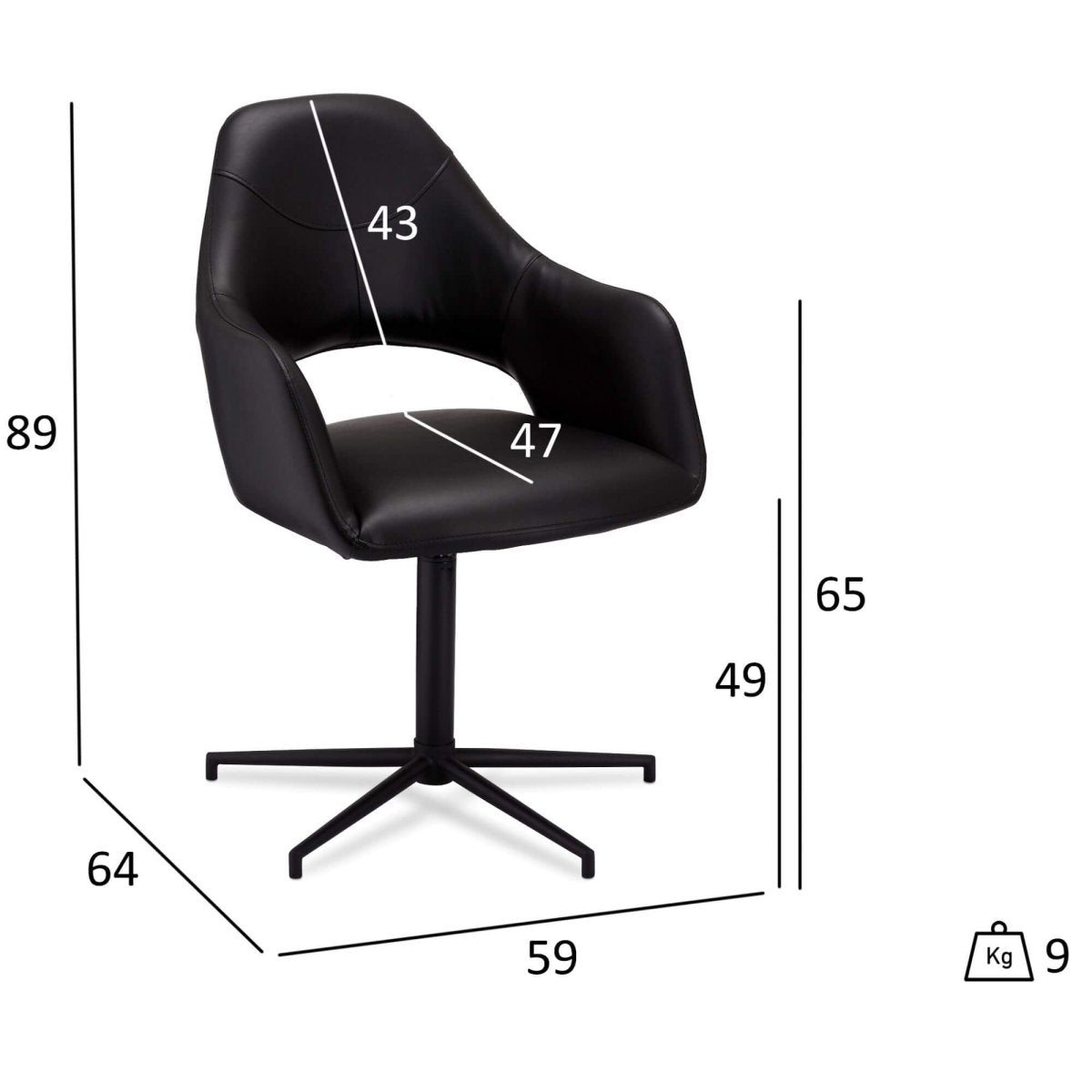 4er Set Esszimmerstühle mit Armlehne Luna - Drehbar - Schwarz - FURNHOUSE