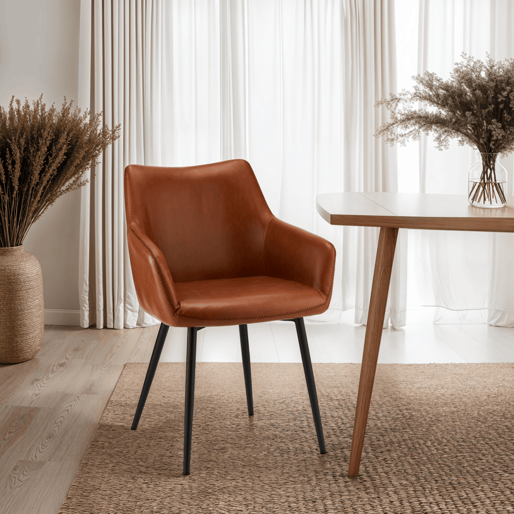 4er Set Esszimmerstühle mit Armlehne Maria - Cognac Braun - FURNHOUSE