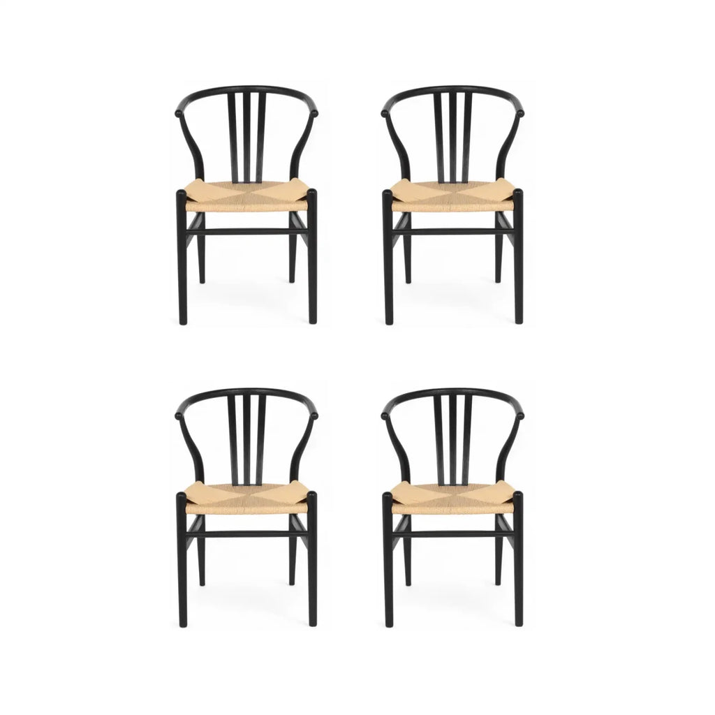 4er Set Esszimmerstühle Nikoline mit Geflechtsitz - Schwarz - FURNHOUSE
