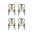4er Set Esszimmerstühle Nicoline, Schwarz mit Sitz aus Papiergarn