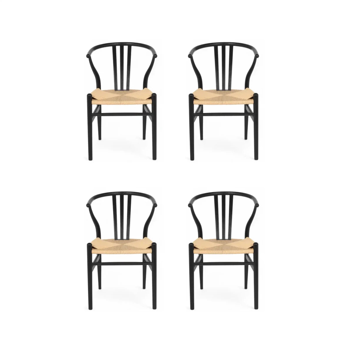 4er Set Esszimmerstühle Nikoline mit Geflechtsitz - Schwarz - FURNHOUSE