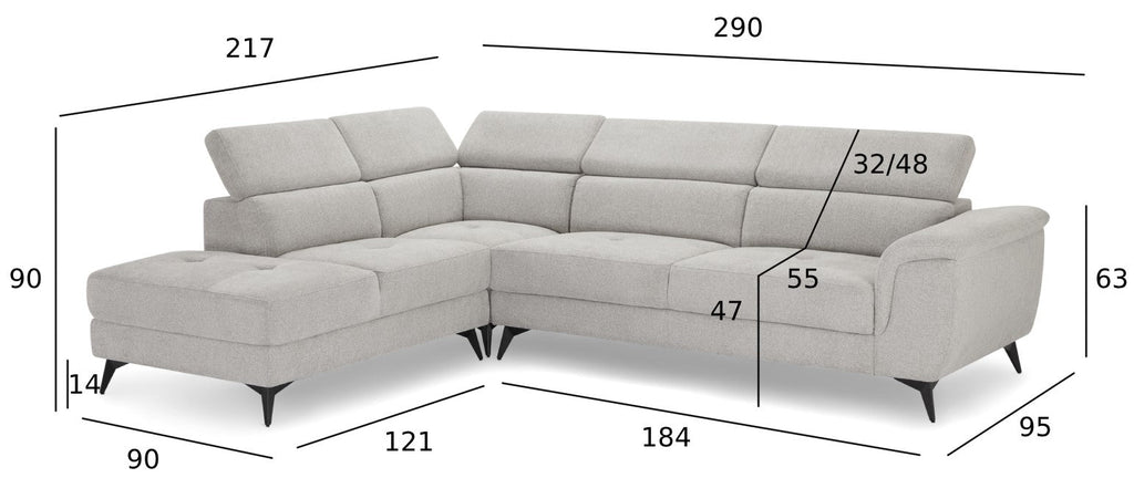 5-Sitzer Ecksofa Links Betis Grau - FURNHOUSE