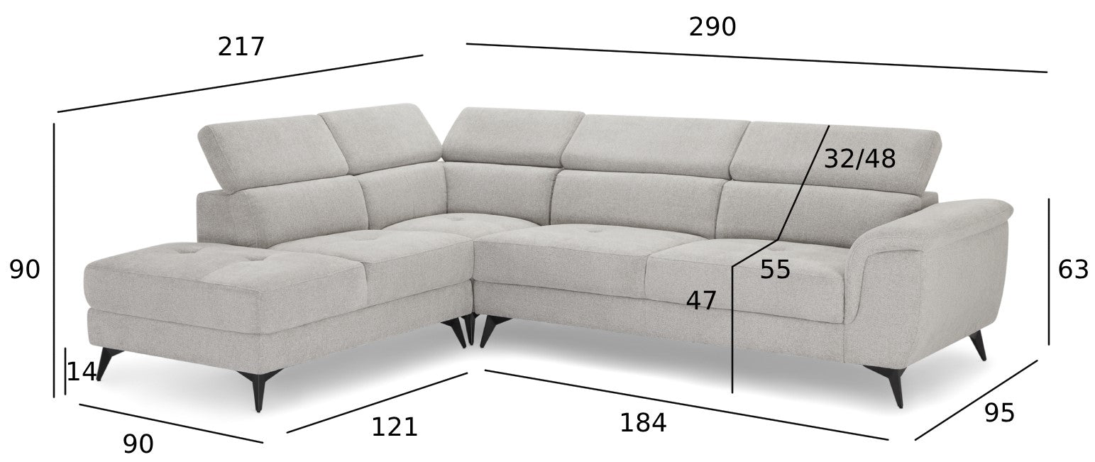5-Sitzer Ecksofa Links Betis Grau - FURNHOUSE