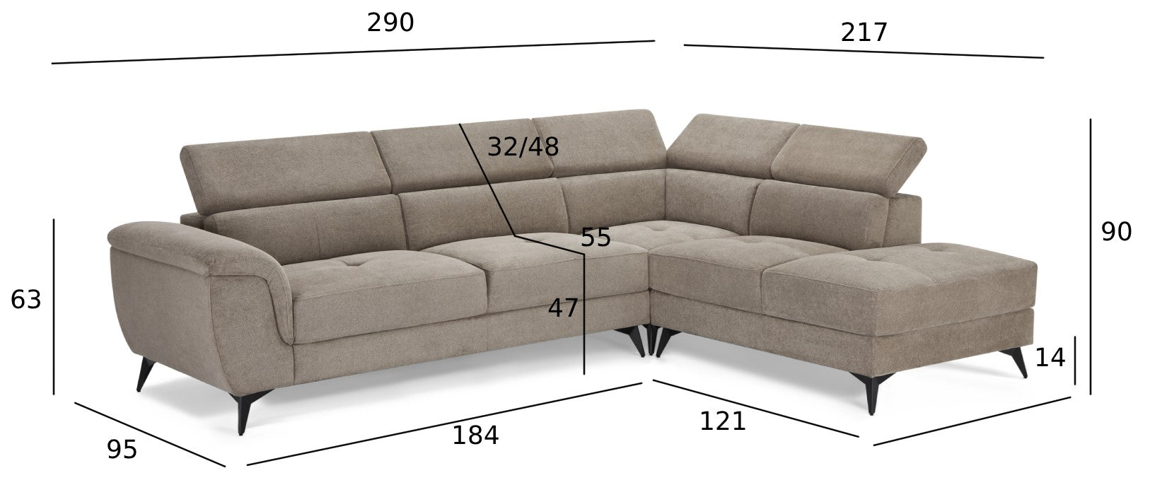 5-Sitzer Ecksofa Rechts Betis Beige - FURNHOUSE