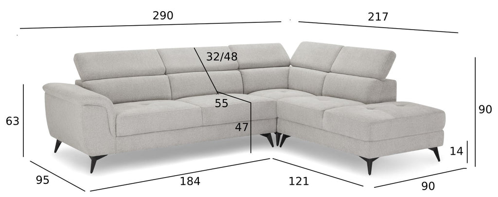 5-Sitzer Ecksofa Rechts Betis Grau - FURNHOUSE
