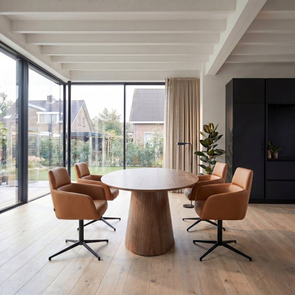 6er Set Esszimmerstühle mit Armlehne - Drehbar - Hellbraun - IBBE DESIGN - FURNHOUSE