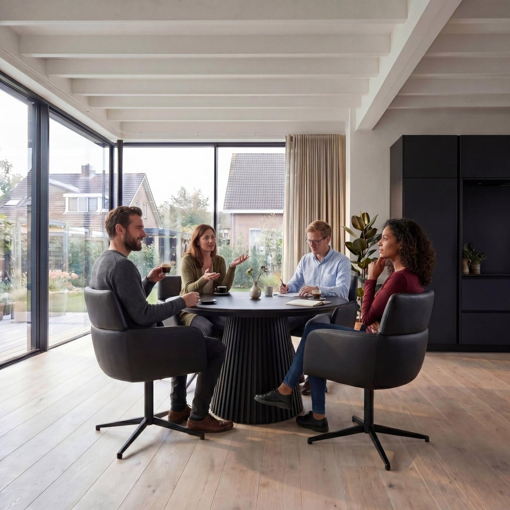 6er Set Esszimmerstühle mit Armlehne - Drehbar - Schwarz - IBBE DESIGN - FURNHOUSE