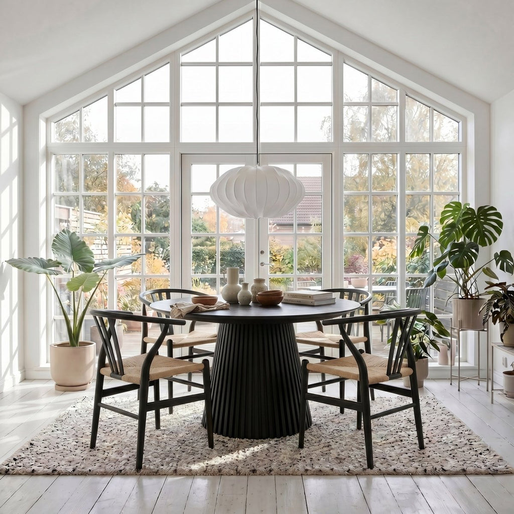 6er Set Esszimmerstühle Nikoline mit Geflechtsitz - Schwarz - IBBE DESIGN - FURNHOUSE
