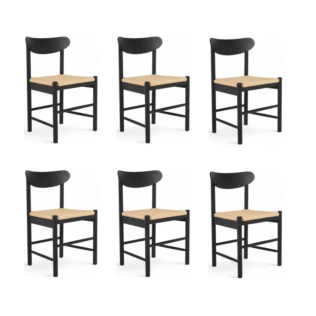 6er Set Esszimmerstühle Malou mit Geflechtsitz - Schwarz - FURNHOUSE