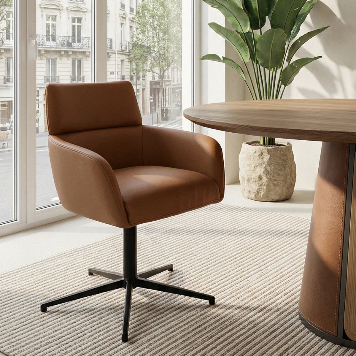 Esszimmerstuhl mit Armlehne - Drehbar - Hellbraun - FURNHOUSE