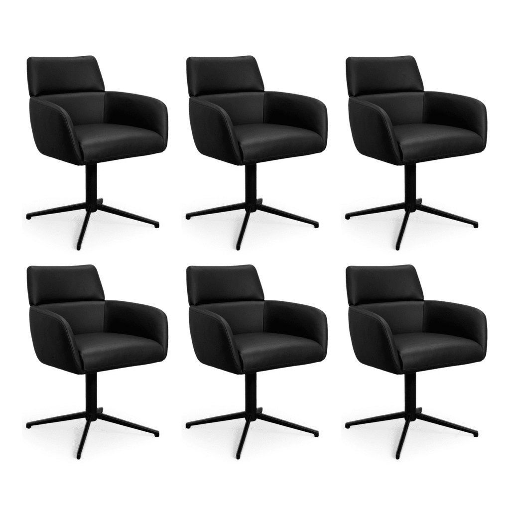 6er Set Esszimmerstühle mit Armlehne - Drehbar - Schwarz - FURNHOUSE