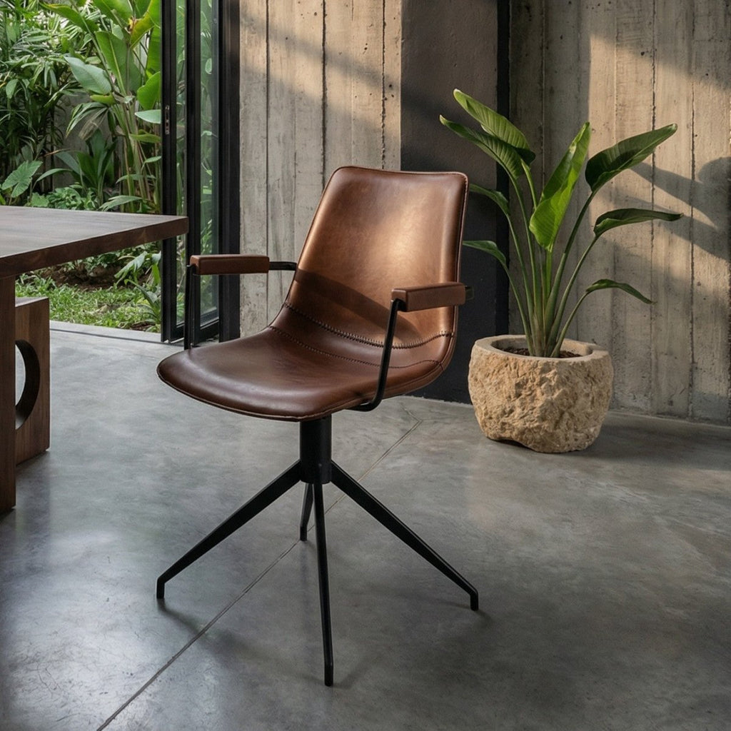 6er Set Esszimmerstühle mit Armlehne Isabel - Drehbar - Cognacbraun - FURNHOUSE