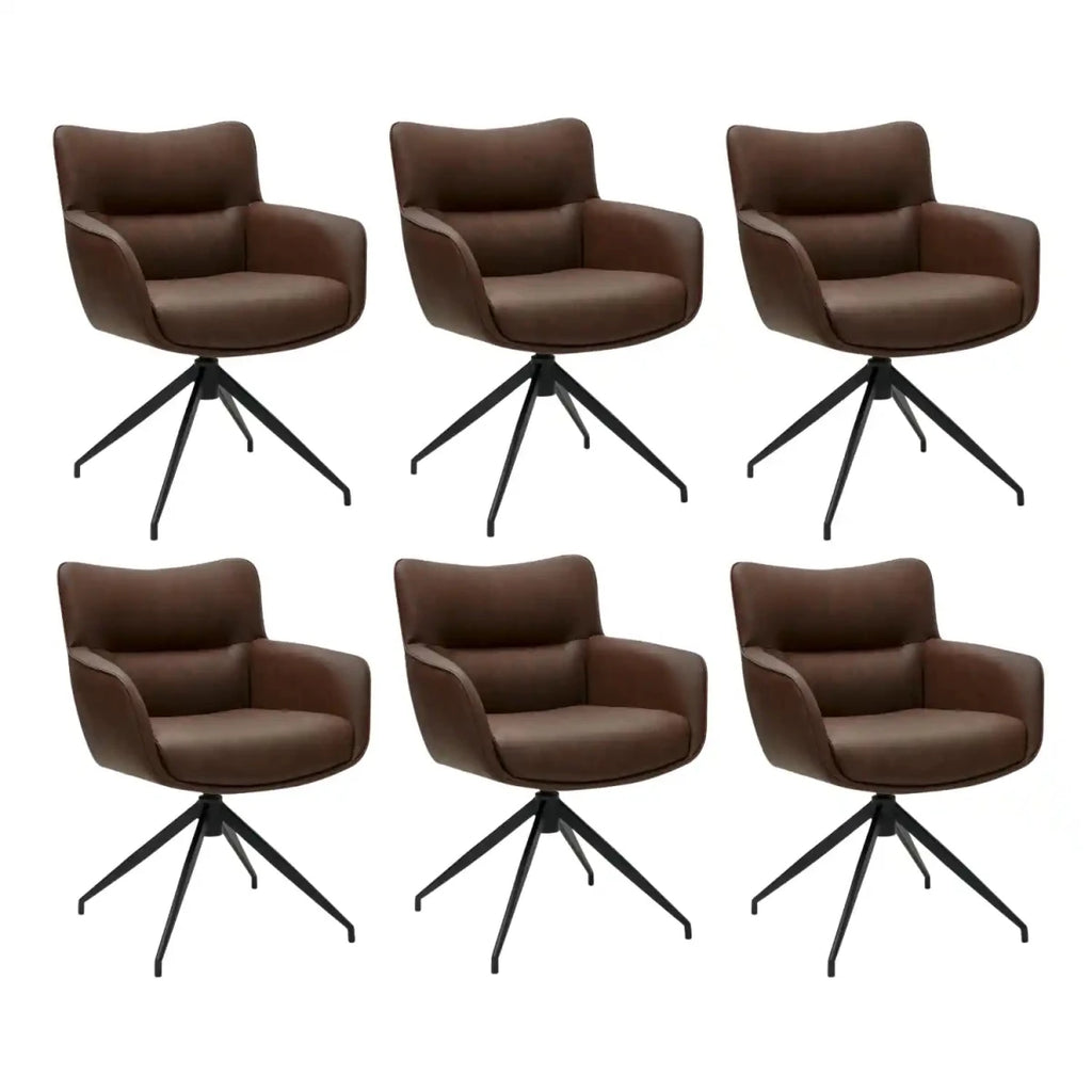 6er Set Esszimmerstühle mit Armlehne Jessica - Drehbar - Cognacbraun - FURNHOUSE