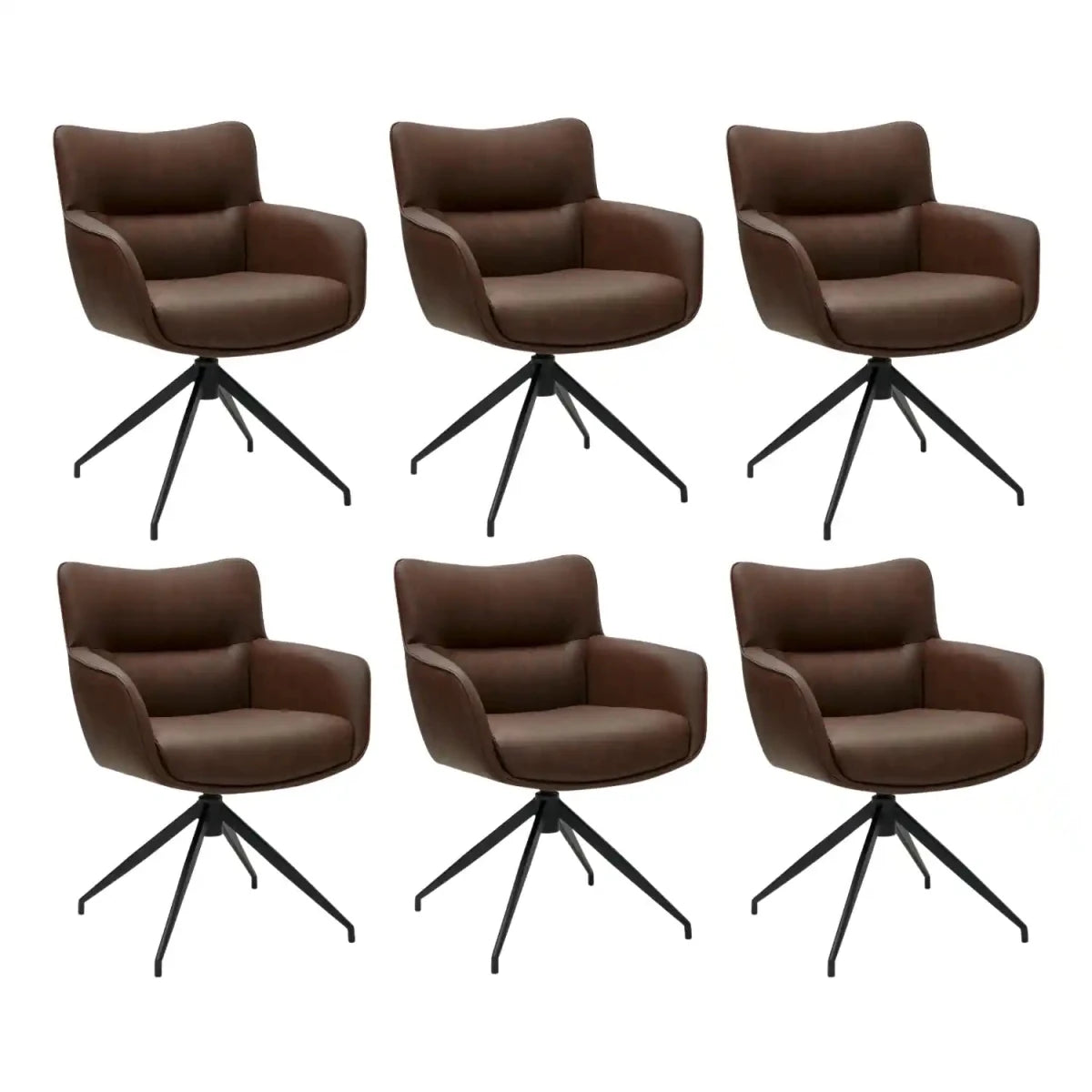 6er Set Esszimmerstühle mit Armlehne Jessica - Drehbar - Cognacbraun - FURNHOUSE
