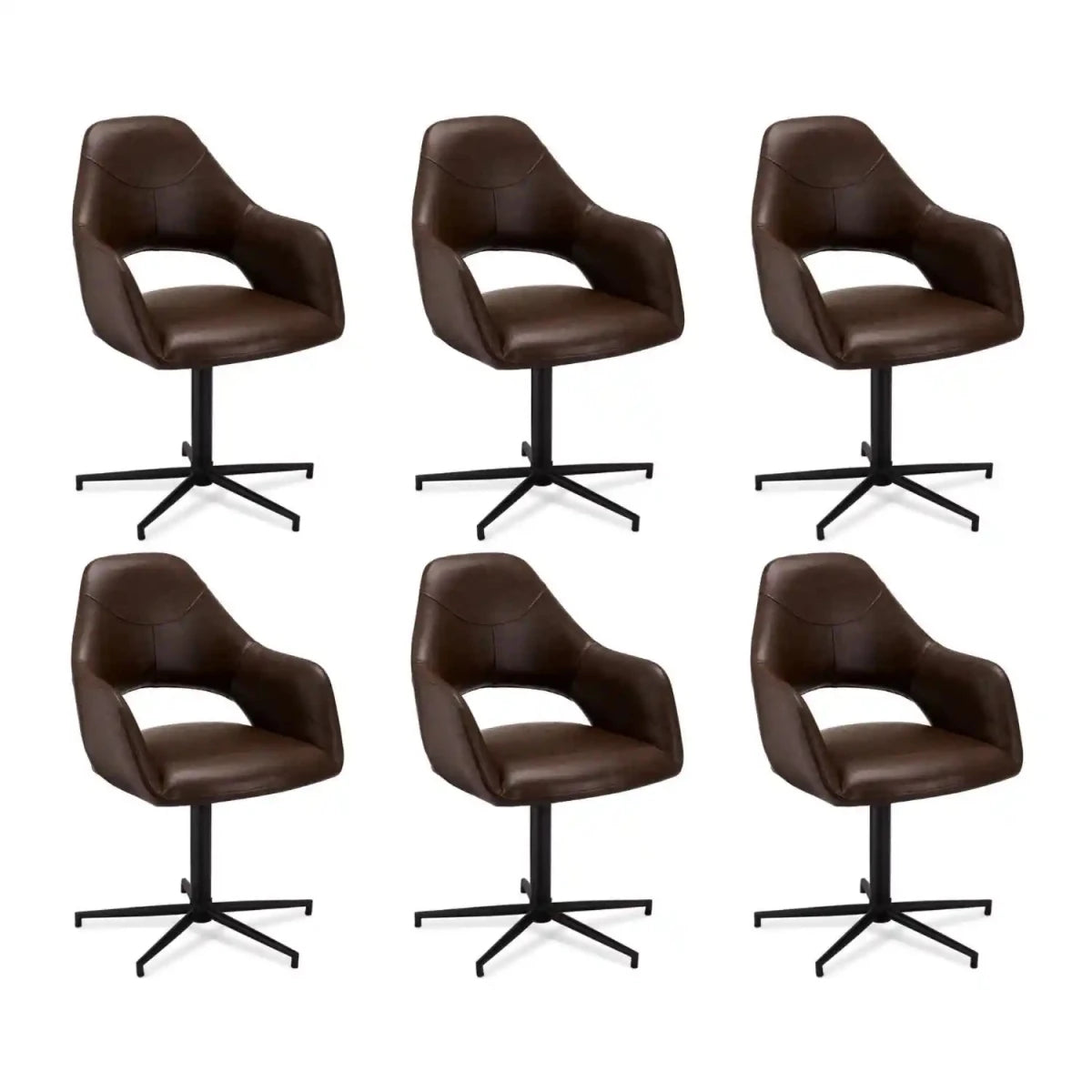 6er Set Esszimmerstühle mit Armlehne Luna - Drehbar - Dunkelbraun - FURNHOUSE