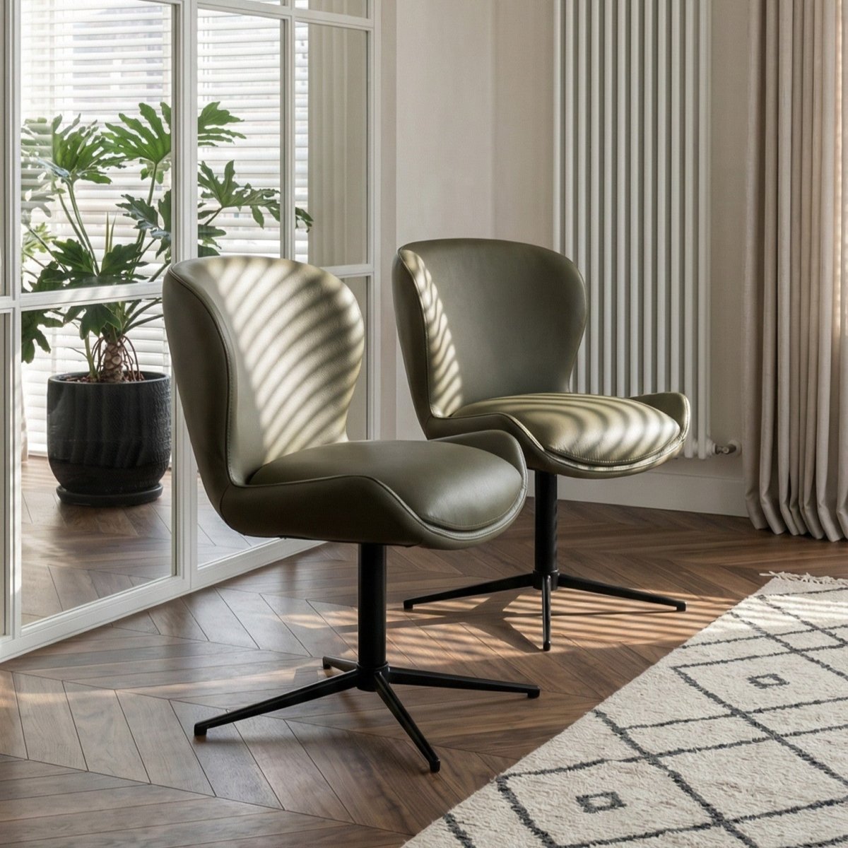 4er Set Esszimmerstühle - Drehbar - Olivgrün - FURNHOUSE